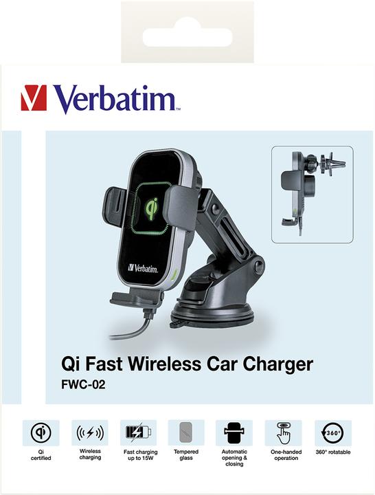 Image du produit Verbatim Chargeur de voiture Fast Qi Fast Wireless USB-C 15W FWC-02