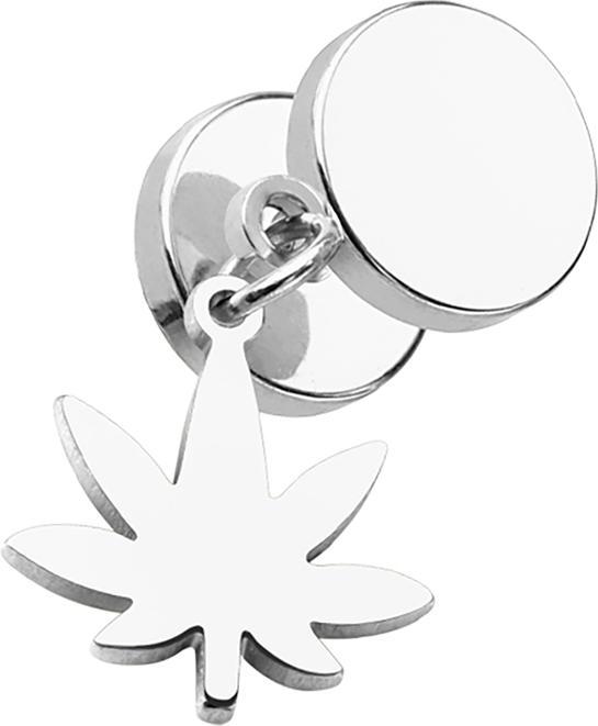 Produktbild Star Piercing Fake Plug silber mit Anhänger Hanfblatt (ohne Messing, Chirurgenstahl 316L)