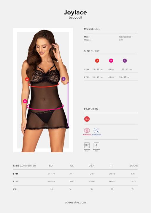 Actual product image Obsessive Joylace Sheer Babydoll - Black (S/M)