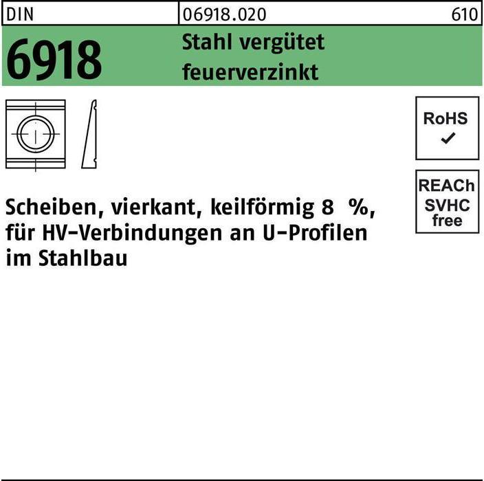Produktbild Peiner Unterlegscheibe DIN 6918 ÜH vierkant keilförmig 23 Stahl C45 feuerverzinkt
