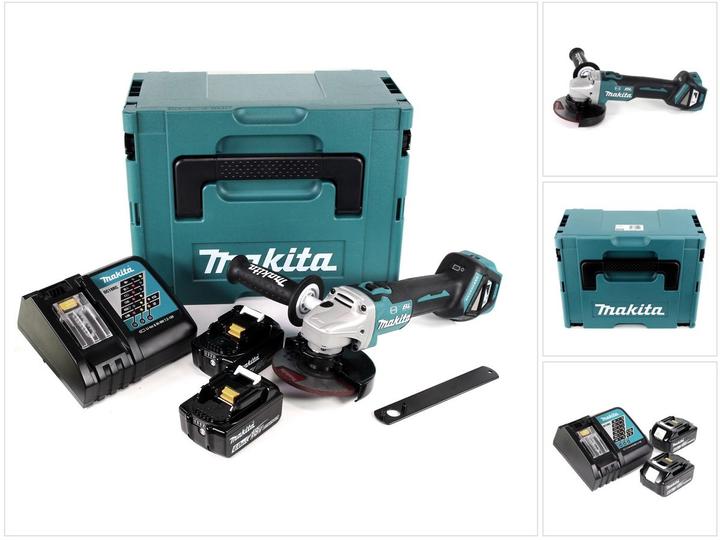Actual product image Makita DGA 513 RGJ Battery angle grinder 18V 125mm Brushless + 2x battery 6.0Ah + charger + Makpac (125 mm)