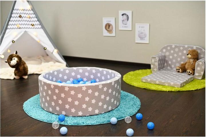 Produktbild Knorrtoys Bällebad soft - "Grey white stars" - 300 balls soft blue/blue/transparent (ca. 6cm Durchmesser)