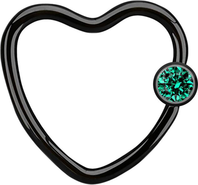 Produktbild Star Piercing Micro Ball Closure Ring schwarz Herz mit Kristallkugel türkis (Chirurgenstahl 316L, ohne Messing)