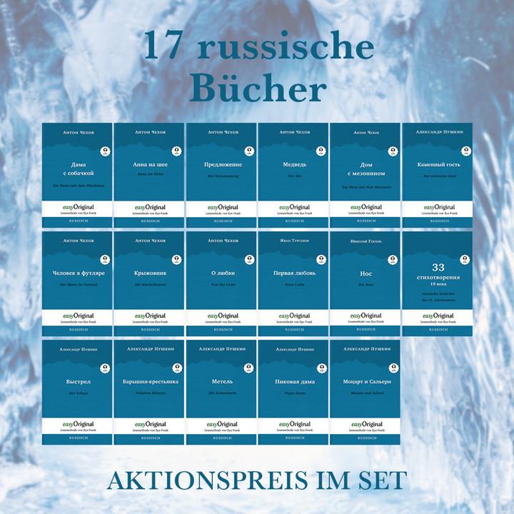 Produktbild 17 russische Bücher (Bücher + 17 Audio-CDs) - Lesemethode von Ilya Frank (Deutsch, Russisch, Anton Pawlowitsch Tschechow, EasyOriginal Verlag, Alexander Puschkin, Ilya Frank, Maximilian Schatz, 2023)
