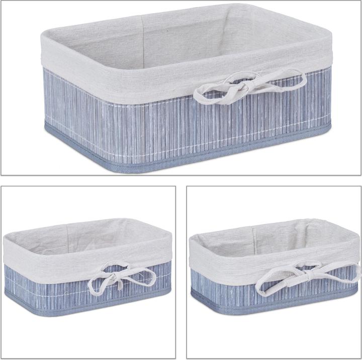 Actual product image Relaxdays Bamboo Storage Basket Set of 3 (3 x, 32 x 23 x 12 cm)
