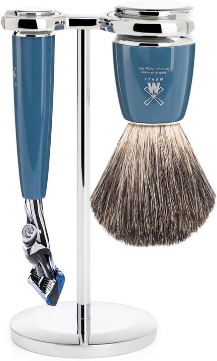 Image du produit Mühle Set de rasage, 3 pièces, blaireau en pur blaireau, rasoir 5 lames