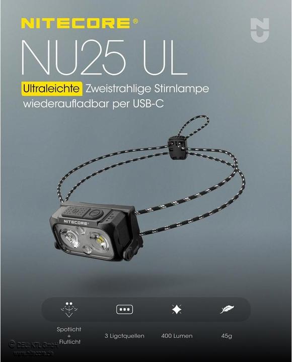 Actual product image Nitecore NU25UL (400 lm)