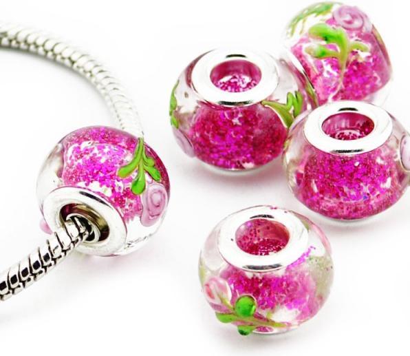 Produktbild Hermex Glas Bead versilbert 925 - Silbrig Pink (Glas, Metalllegierung)