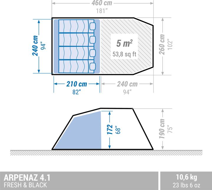 Actual product image Quechua ARPENAZ FAMILY 4.1 F&B (Tunnel tent, 10.60 kg, 4 persons)