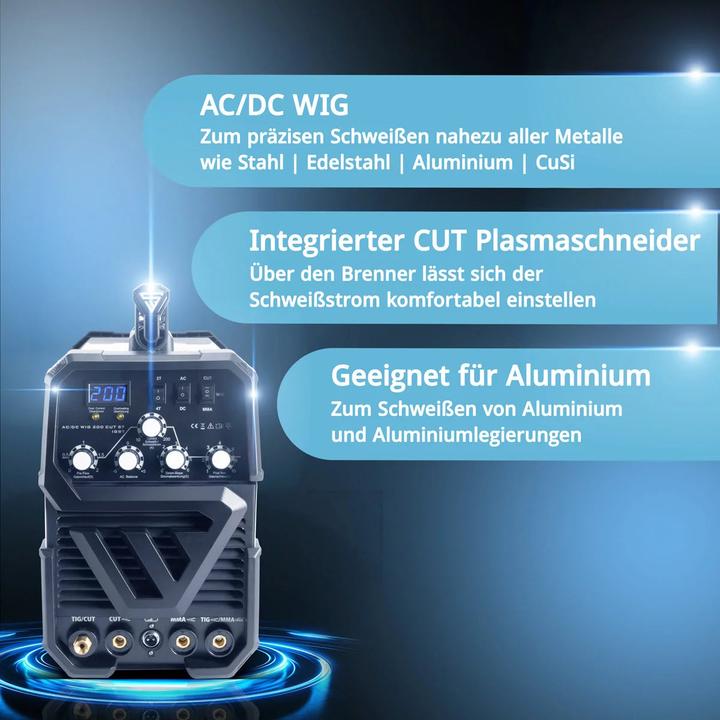 Produktbild Stahlwerk Schweissgerät AC DC Wig 200 ST IGBT mit Plasmaschneider Vollausstattung