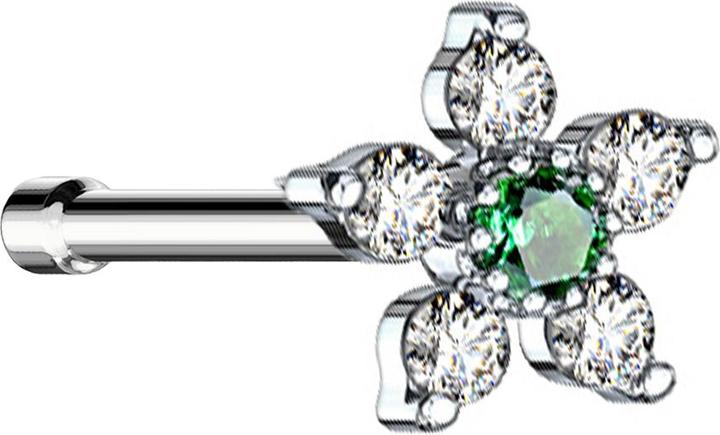 Immagine prodotto Star Piercing Nasenstecker gerade silber Blume mit Kristall grün und silber (Acciaio chirurgico 316L, Ottone)