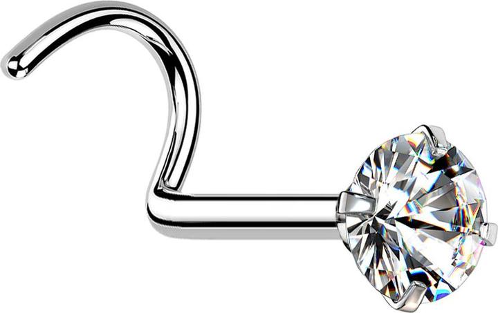 Produktbild Star Piercing Nasenstecker gebogen silber runder Kristall silber gefasst (ohne Messing, Chirurgenstahl 316L)