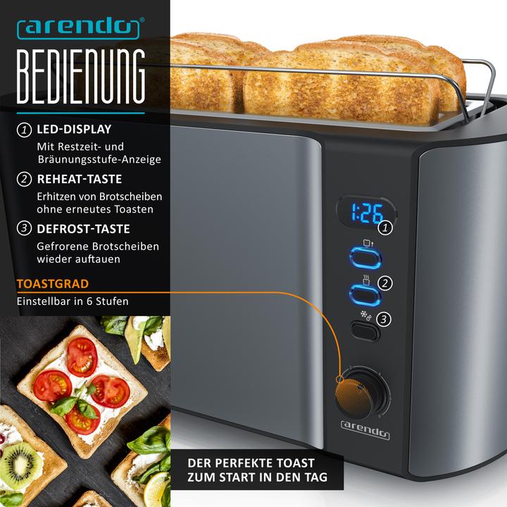 Actual product image Arendo Breakfast set, kettle 1.5l temperature selection, 4 slice toaster & egg cooker for 6 eggs, grey