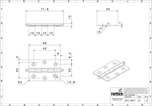 Actual product image Hettich Zierscharnier, vermessingt 60x40 mm, 2 Stck