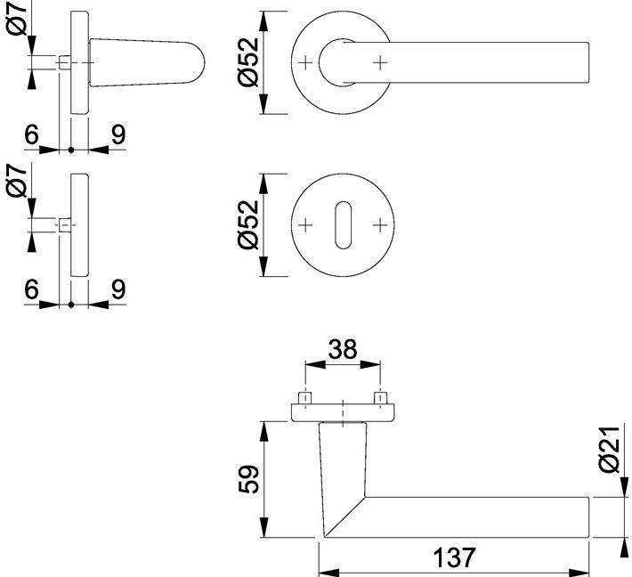 Produktbild Hoppe Rosettengarnitur Amsterdam 1400/42KV/42KVS Aluminium F1 rund OB DIN links / rechts D/D (Türgriff)
