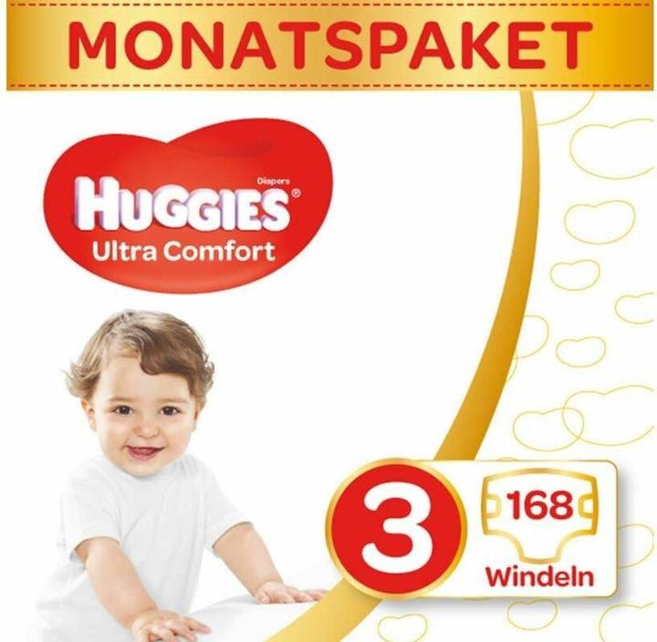 Huggies Couches ultra confort (Taille 3, Pack mensuel, 168 pièce(s))
