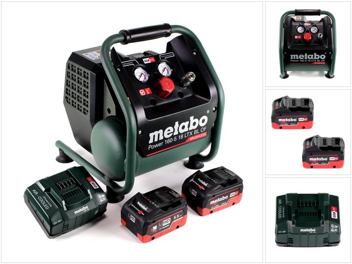 Produktbild Metabo Power 160-5 18 LTX BL OF Akku Kompressor 18 V 8,0 bar Brushless + 2x LiHD Akkupack 5,5 Ah + (5 l)