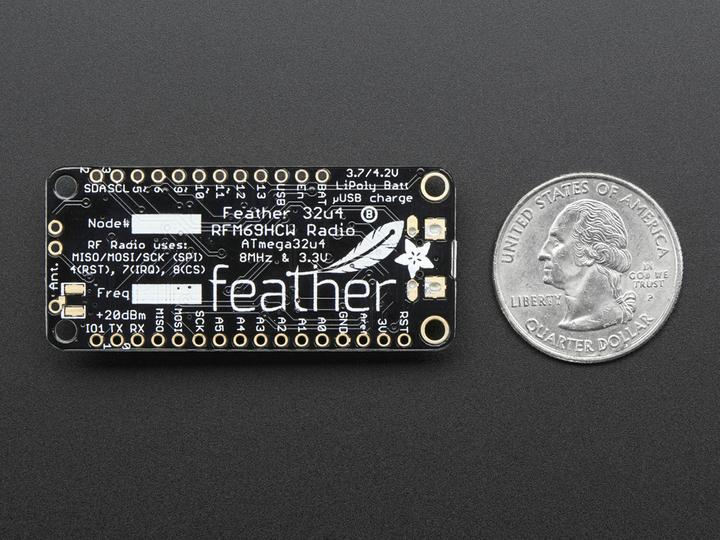 Image du produit Adafruit Feather 32u4 avec RFM69HCW Packet Radio 433MHz (Microcontrôleur)
