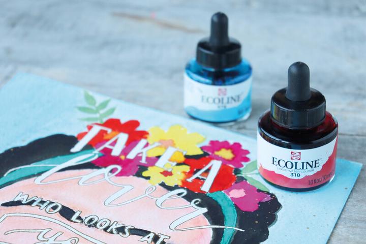Produktbild Talens Ecoline Set (Zitronengelb, Magenta, Sky Blue, Green, Black, Grey, Bright Orange, Vermilion, Sepia, Ultramarinviolett, 300 ml)