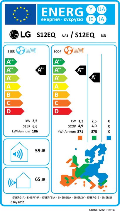 Energie-Label LG S12EQ (12000 BTU/h)