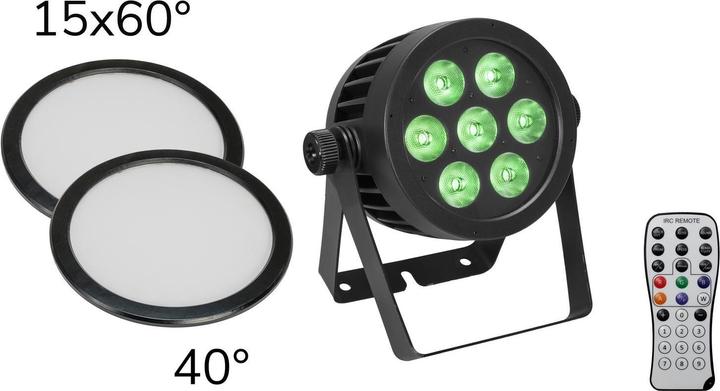 Actual product image Eurolite Set LED IP PAR 7x8W QCL Spot + 2x diffuser disc (15x60° and 40°)