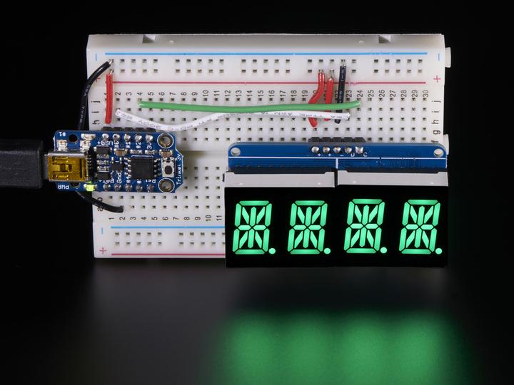 Image du produit Adafruit Écran alphanumérique Vert 4 caractères I2C (Écran)