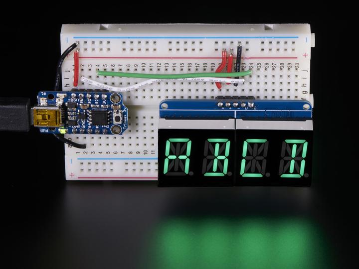 Image du produit Adafruit Écran alphanumérique Vert 4 caractères I2C (Écran)