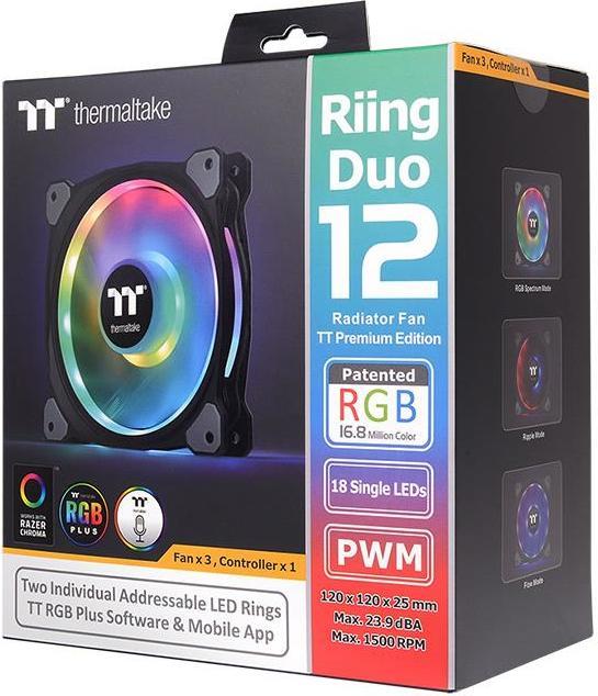 Image du produit Thermaltake Riing Duo 12 RGB LED Fan - 120mm Set of 3 (120 mm, 3 x)