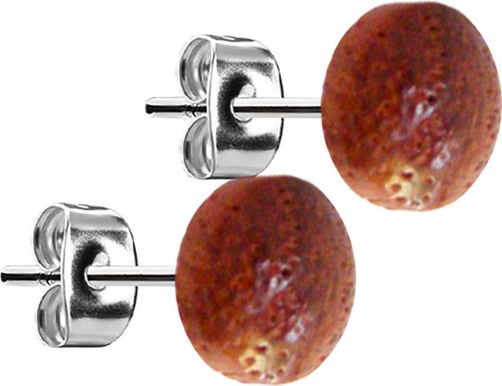 Produktbild Star Piercing Ohrstecker silber Teller aus Mandarin Holz (Organisch, ohne Messing, Chirurgenstahl 316L)