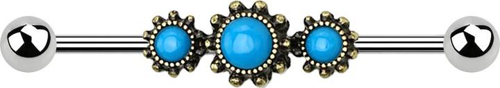 Immagine prodotto Star Piercing Barbell silber Tribal vergoldet mit rundem Türkis Stein (Acciaio chirurgico 316L, Ottone)