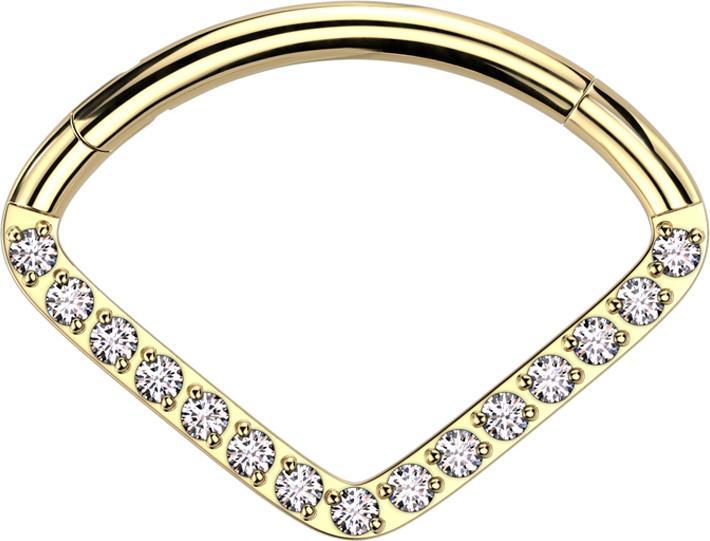 Produktbild Star Piercing Micro Segmentring klappbar vergoldet Fächer Kristall silber (Titan G23)
