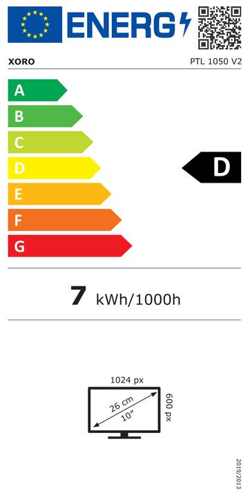 Energie-Label Xoro PTL 1050 V2, 10.1"(25.6cm) DVB-T2 Mini TV (10.10", LCD, WSVGA)