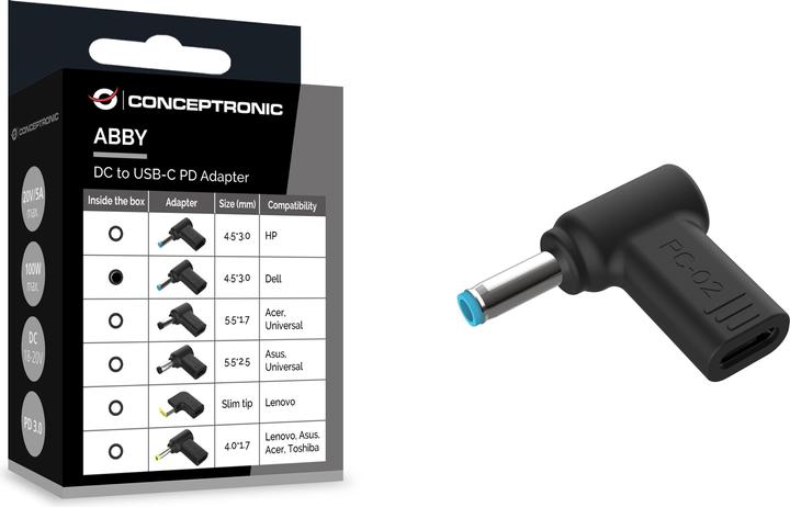 Actual product image Conceptronic Adapter USB-C -> DC, Dell 4.5x3.0mm 18-20V sw