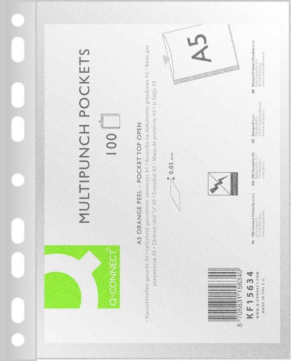 Q-Connect Buste per documenti, PP, A5, piselli, 50 micron, 100 pezzi. (A5, 100 x)