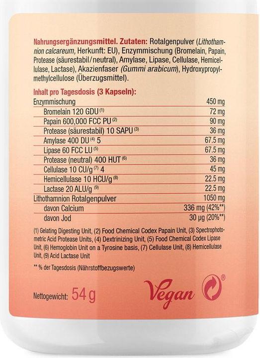 Valeurs nutritives et ingrédients Effective Nature Complexe d'enzymes avec calcium 90 gélules (90 pièce(s), Capsules, 90 g)