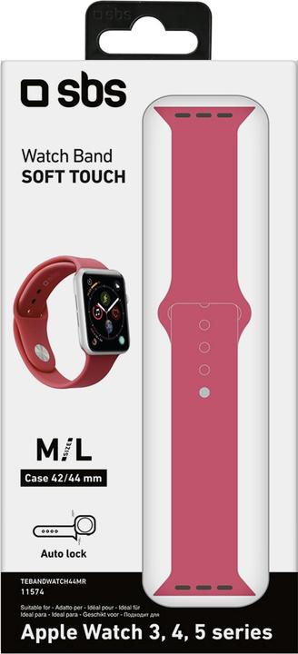 Image du produit SBS Bracelet taille M/L pour Apple Watch Series 3/4/5/6/7/SE 44mm rouge (44 mm, Silicone)