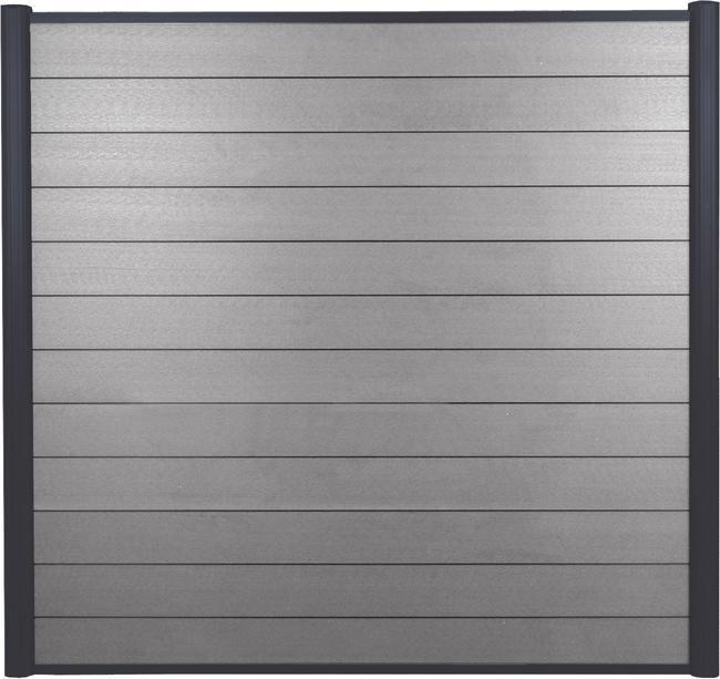 Swisshandel24 Paravento in WPC Sarthe, recinzione frangivento, pali in alluminio Set di 2, 3,75 m grigio (7.50 cm)