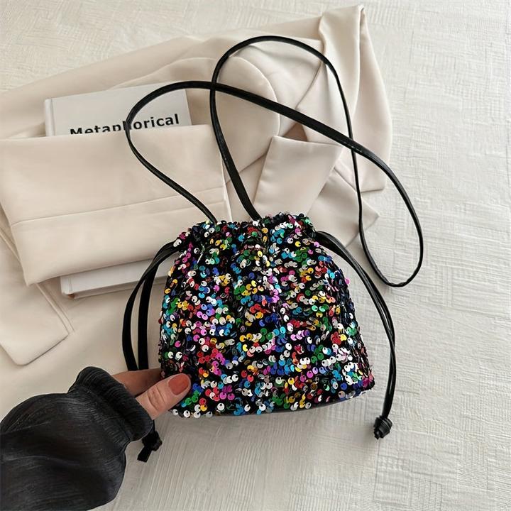 Image du produit Only-Bags.Store Sparkle multicolore paillettes sac seau léger, élégant rue banlieue style doux