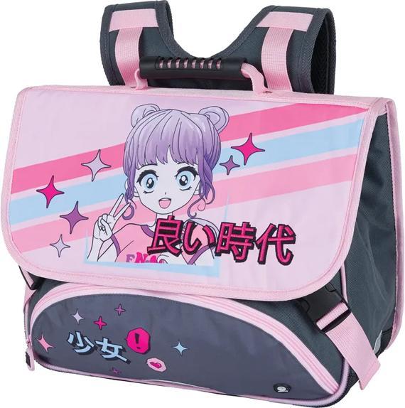 Actual product image Oberthur Manga Girl backpack school bag, pink and grey