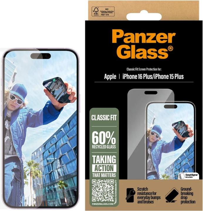 Actual product image PanzerGlass Classic Fit (1 Piece, Apple iPhone 15 Plus, Apple iPhone 16 Plus)
