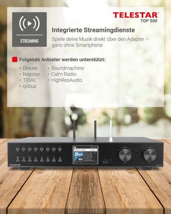 Immagine prodotto Telestar TOP 500 sw HiFi-Tuner 43cm,Internet/DAB+/UKW,Streaming,BT,HM (Sintonizzatore radio)