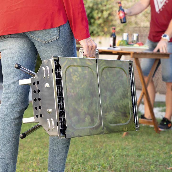 Produktbild InnovaGoods Tragbarer Holzkohlegrill - zusammenklappbar - Edelstahl