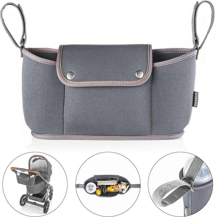 Actual product image Zamboo Neoprene pram bag organiser for prams and pushchairs - dark grey