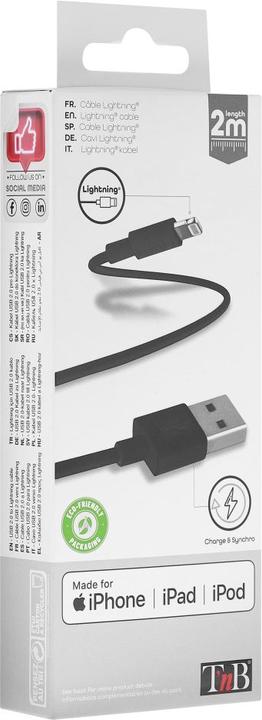 Produktbild T'nB Lightningkabel 2 Meter schwarz (USB 1.0)