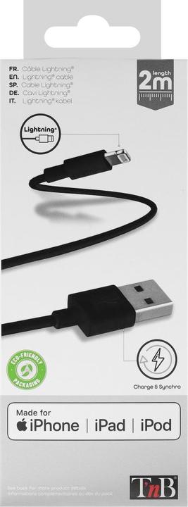 Produktbild T'nB Lightningkabel 2 Meter schwarz (USB 1.0)