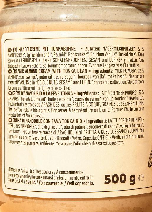Valeurs nutritives et ingrédients KoRo Crème d'amande bio à la fève tonka (3000 g)