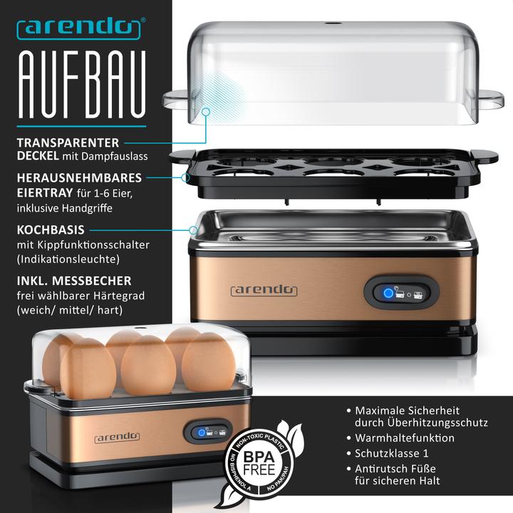 Image du produit Arendo Ensemble petit-déjeuner, grille-pain 2 tranches avec grille à brioches et cuiseur à oeufs pour 6