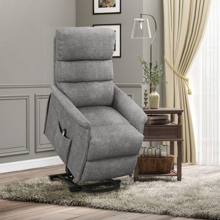 Immagine prodotto Swisshandel24 Poltrona TV con supporto, elettrica, funzione reclinabile, look lino, telecomando, grigio