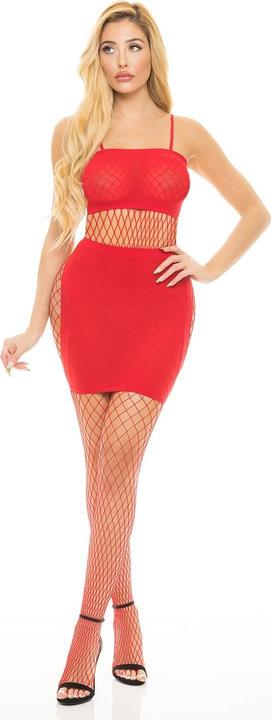 Pink Lipstick Lingerie Set The Tone 3Pc Fishnet Set Red One Size (Red)