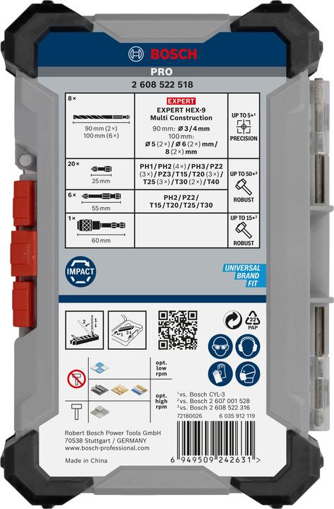 Productafbeelding Bosch Professional Zubehör PRO Slagschroevendraaier Bits en Multi Bouwboor Gemengd Set (PH1, PH2, PH3, PZ2, PZ3, 4 mm, T30, T40, 3 mm, 5 mm, 6 mm, 8 mm, T15, T20, T25)
